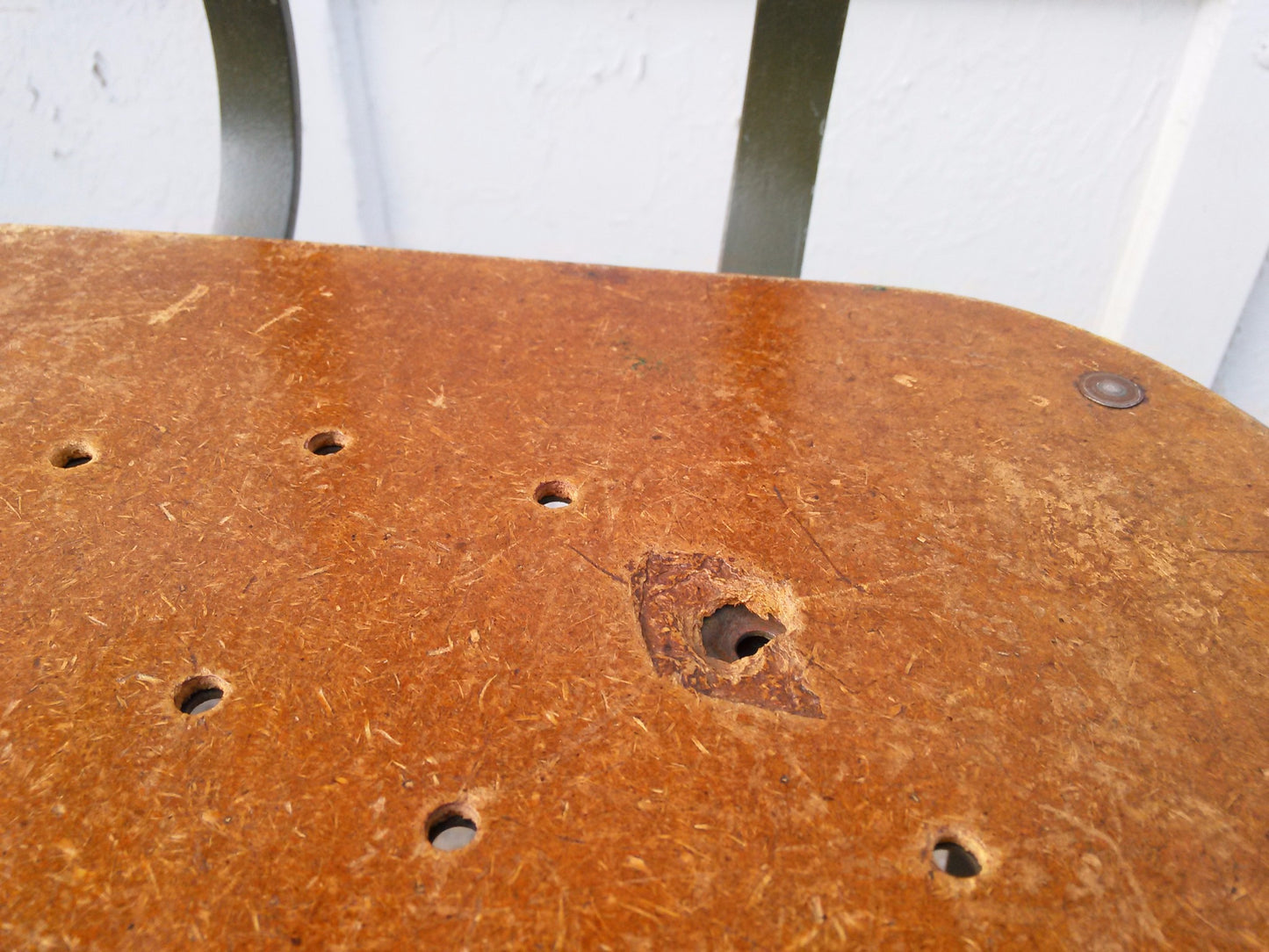 VINTAGE GREEN LYON STOOL PRESSED DOVE GRAY WOOD OVER STEEL SEAT ADJUSTABLE BACK