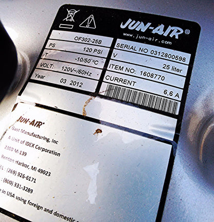 GAST JUN-AIR OF302 COMPRESSOR 25L DENTAL MEDICAL INDUSTRIAL MANUAL NORGREN REGUL