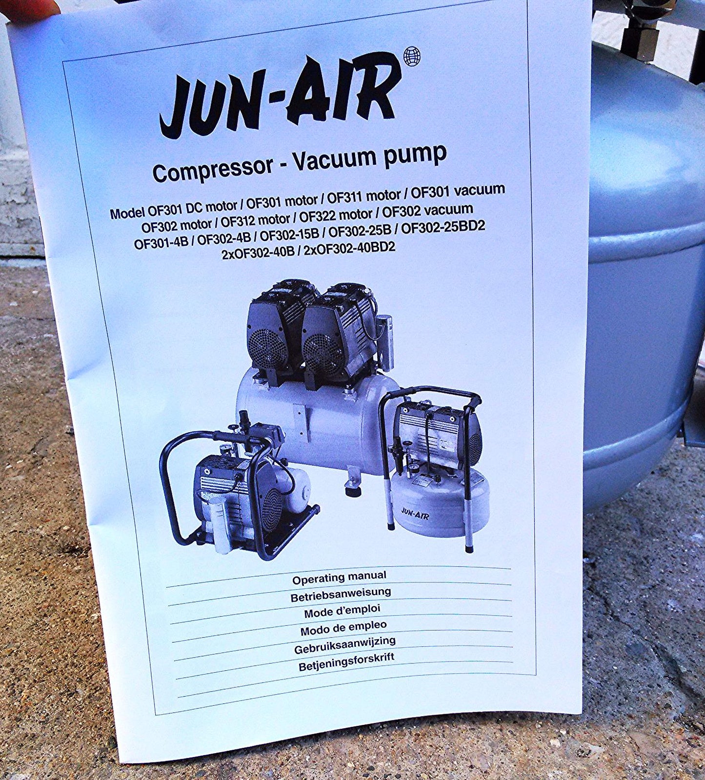 GAST JUN-AIR OF302 COMPRESSOR 25L DENTAL MEDICAL INDUSTRIAL MANUAL NORGREN REGUL