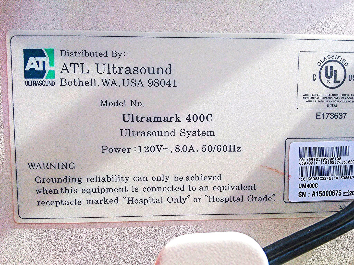 ULTRAMARK 400C ULTRASOUND PHILIPS 4.0 40mm PROBE MITSUBISHI P91 PRINTER CART