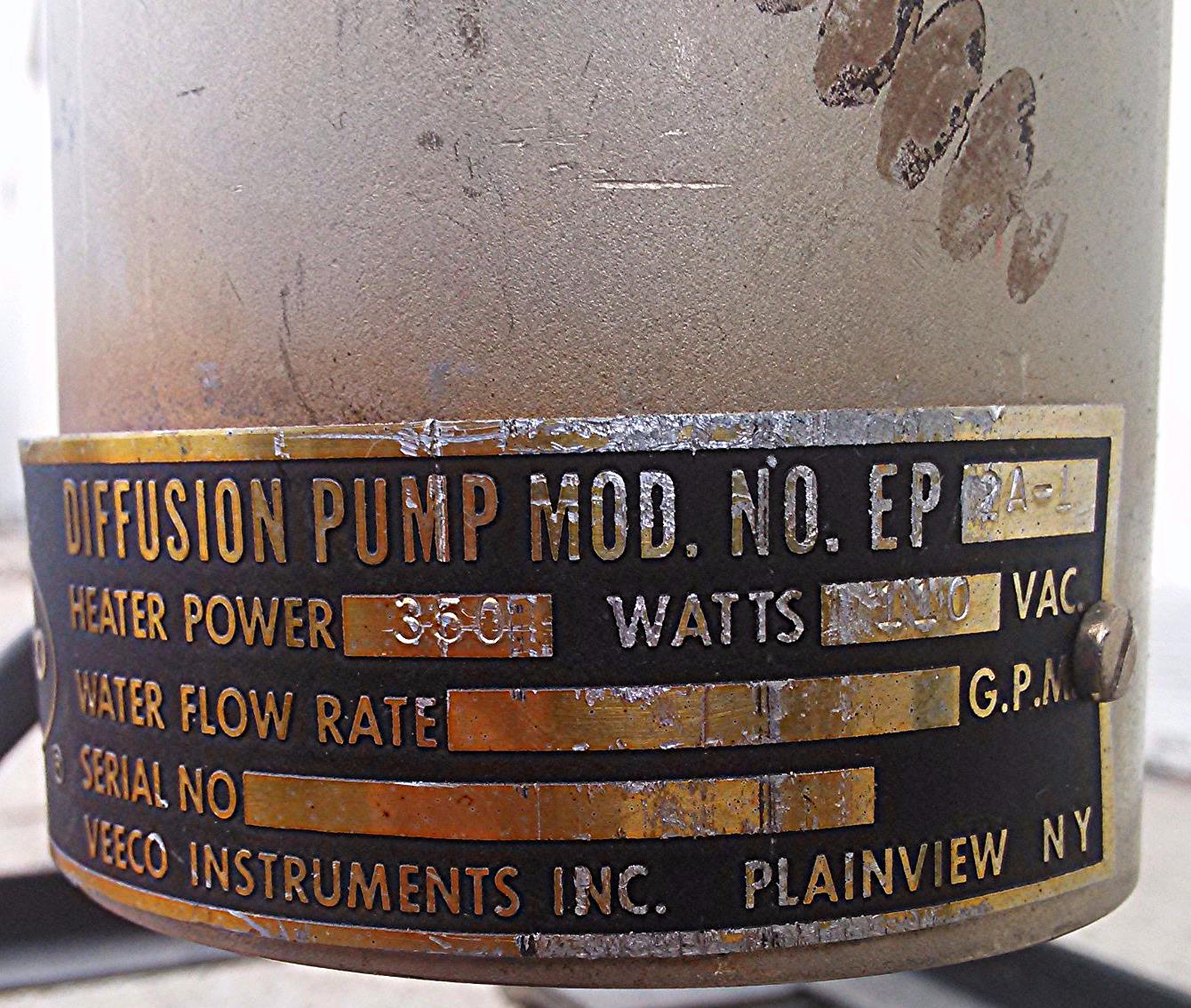 VEECO DIFFUSION PUMP Mod EP 2A-1 DYNACOOL Mfg MOD 110-0013
