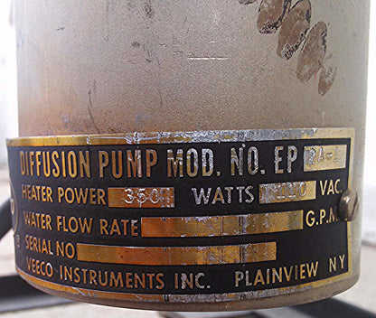 VEECO DIFFUSION PUMP Mod EP 2A-1 DYNACOOL Mfg MOD 110-0013