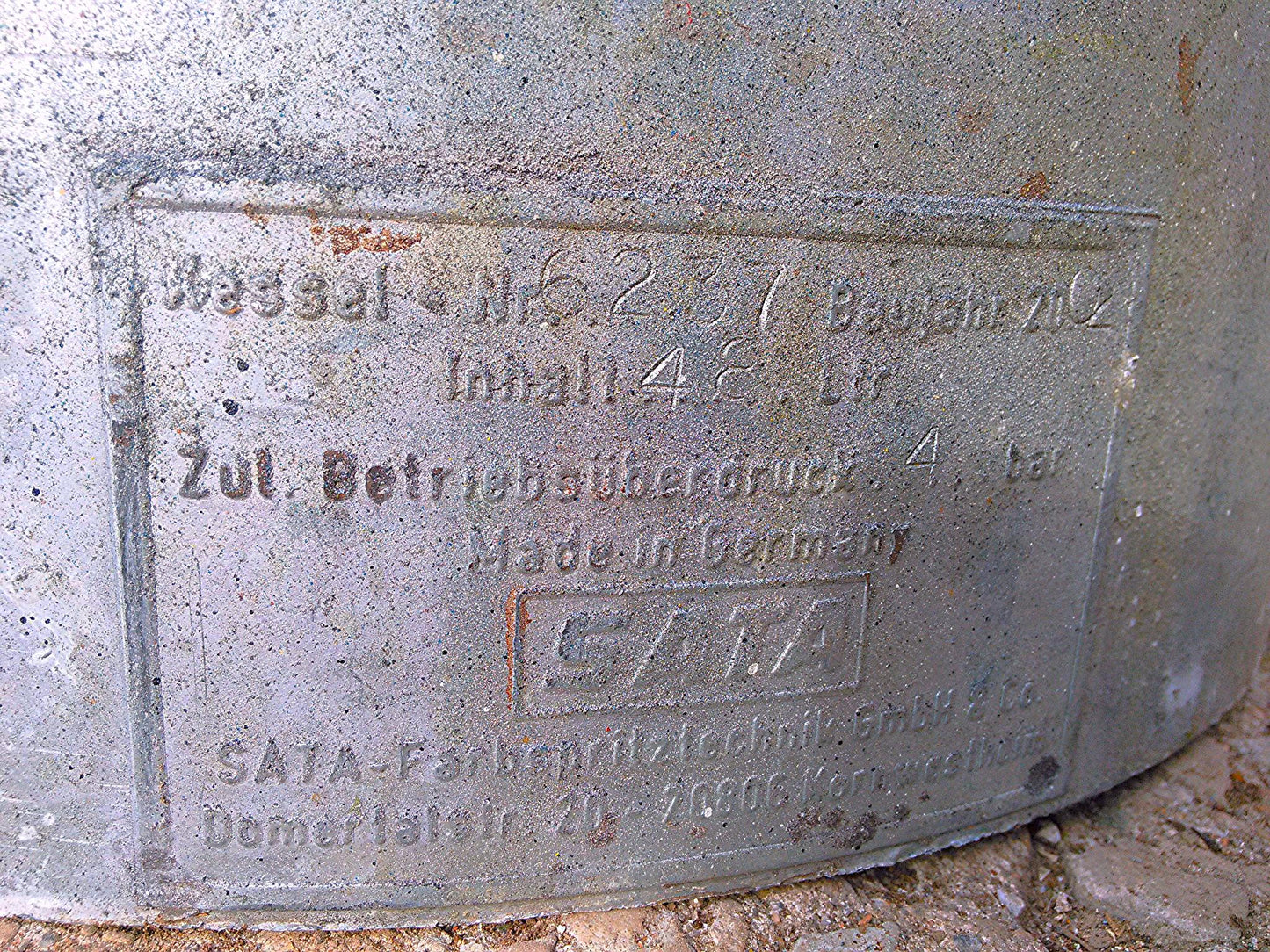 SATA SPRAY PAINT EQUIPMT PRESSURE TANK MADE GERMANY INHALL 4.8 GALLON 18 liters