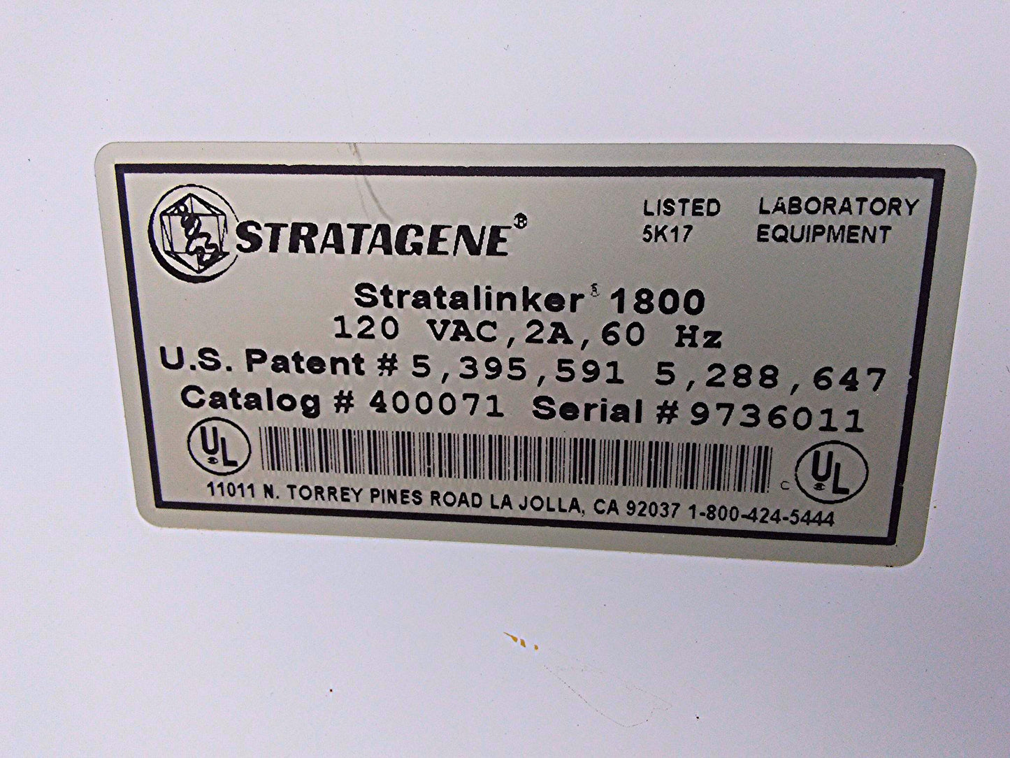 STRATAGENE STRATALINKER 1800 UV CROSSLINKER Dna Rna Link Nylon Agilent Genomics