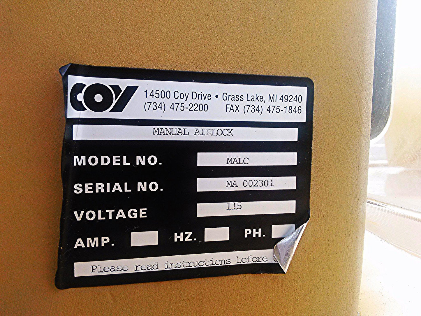 COY LAB VINYL MALC ANAEROBIC CHAMBER GLOVE BOX HOOD COMPLETE L@@K!!!