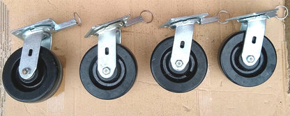 SET 4 RARE SAFETY PULL CLIP & SWIVEL LOCK BRAKE 6" POLYURETHANE HEAVYDUTY WHEELS
