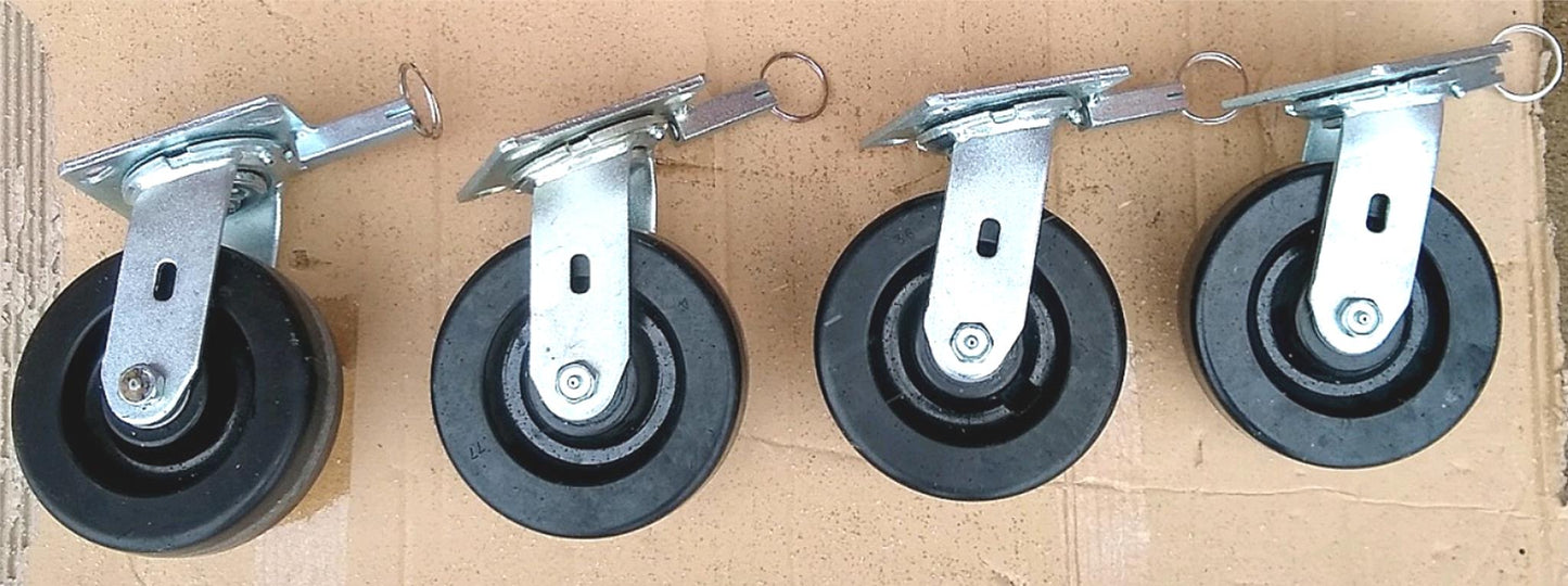 SET 4 RARE SAFETY PULL CLIP & SWIVEL LOCK BRAKE 6" POLYURETHANE HEAVYDUTY WHEELS