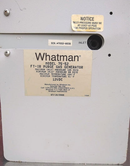 PARKER BALSTON WHATMAN® 75-52 FT-IR GAS PURGE GENERATOR 90DayWarranty FREE SHIP