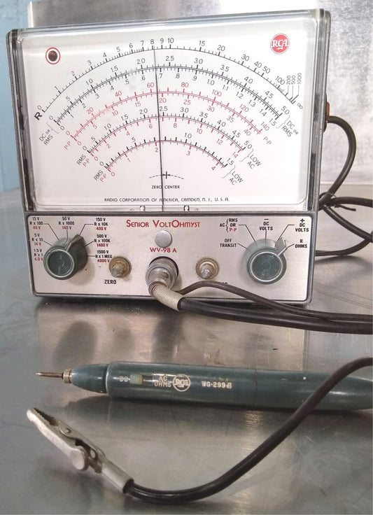 VINTAGE RCA VOLTOHMYST WV-98A with WG-299 PROBE VOLTAGE METER WARRANTY FREE SHIP