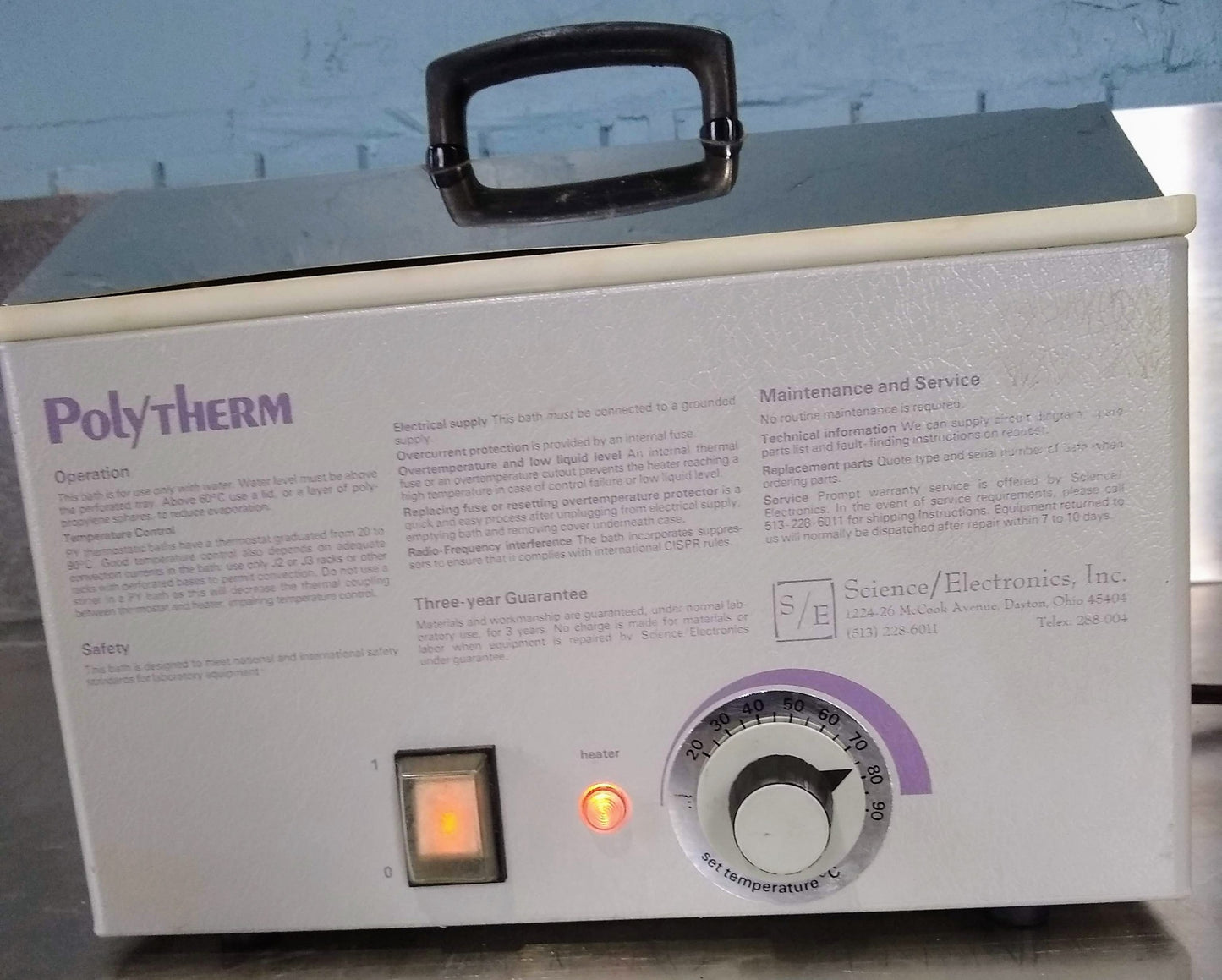 POLYTHERM TYPE PY-1 4 LITER HEATED WATER BATH with LID 90DAYWARRANTY FREE SHIP