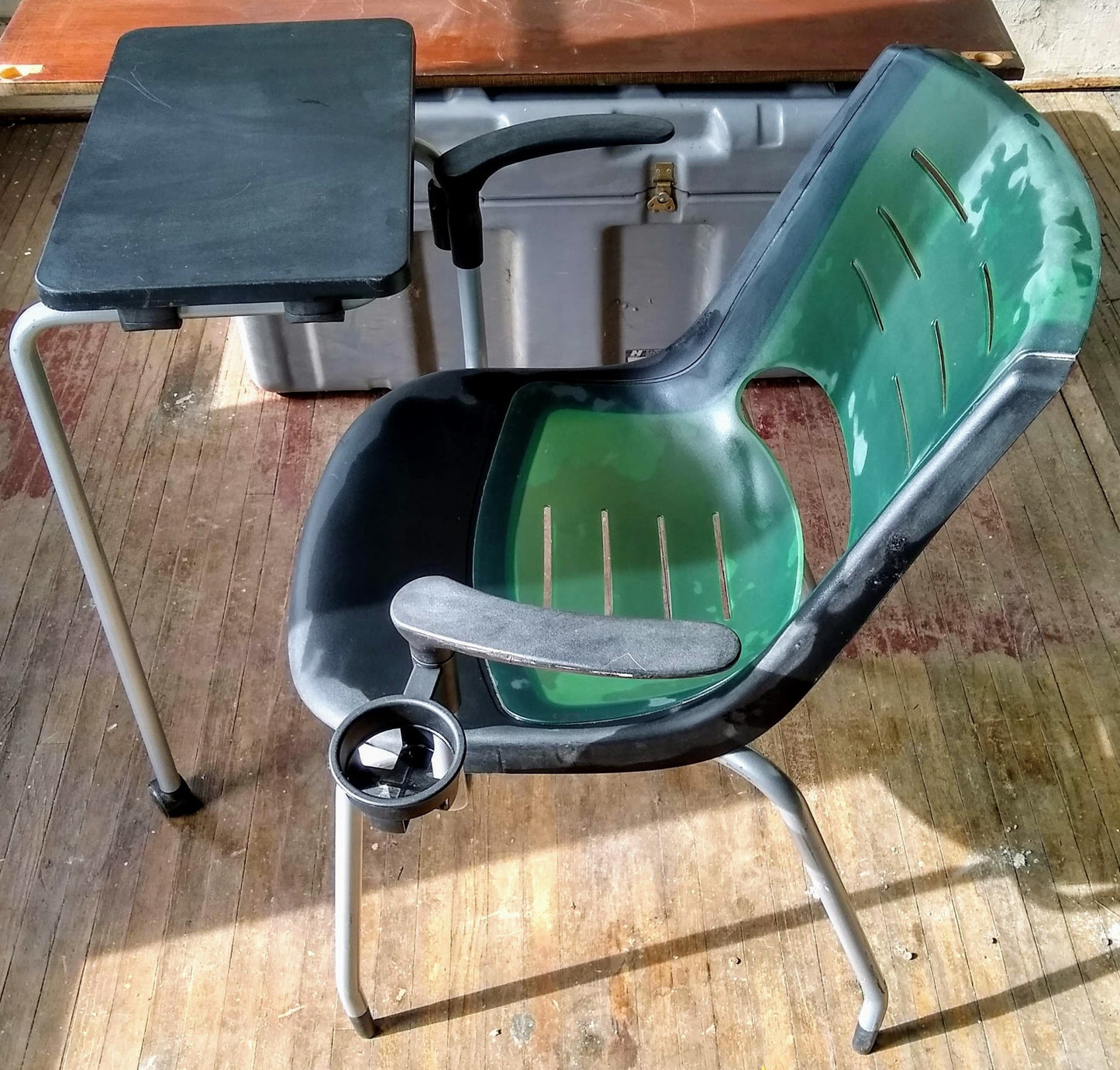 LOT 10 VECTA STEELCASE COALESSE X-STACK GREEN CHAIRS TABLET CUP HOLDER FREE SHIP