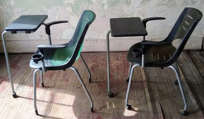 LOT 10 VECTA STEELCASE COALESSE X-STACK GREEN CHAIRS TABLET CUP HOLDER FREE SHIP