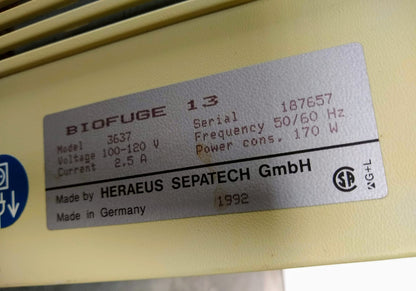 HERAEUS BAXTER BIOFUGE 13 LABOFUGE 200 & ROTOR 90DAYWARRANTY FREESHIP WATCHVIDEO