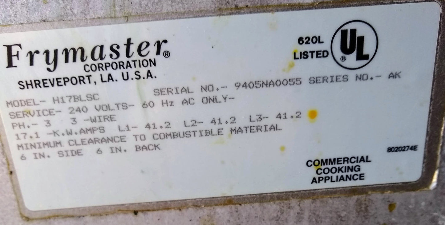 FRYMASTER H17BLSC 3 PHASE ELECTRIC 41.2AMPS DEEP FRYER CART FREE SHIPPING