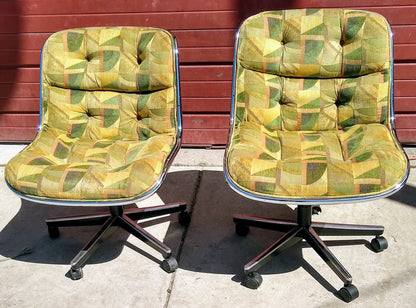 Pair CHARLES POLLACK EXECUTIV KNOLL SWIVEL CHAIR HYDRAULIC LIFT Beautiful Fabric