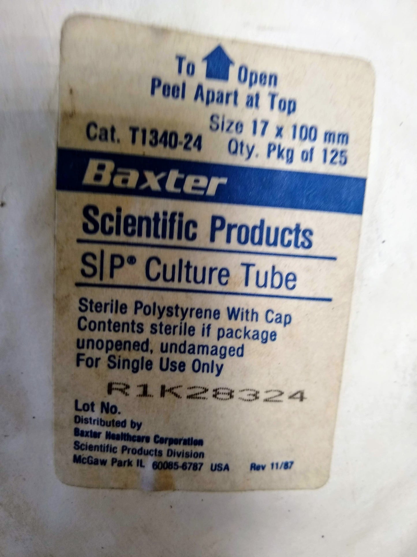 Baxter T1340-24 Centrifuge S/P Culture Tubes PACKAGE of 125 Sealed Pack 17x100mm