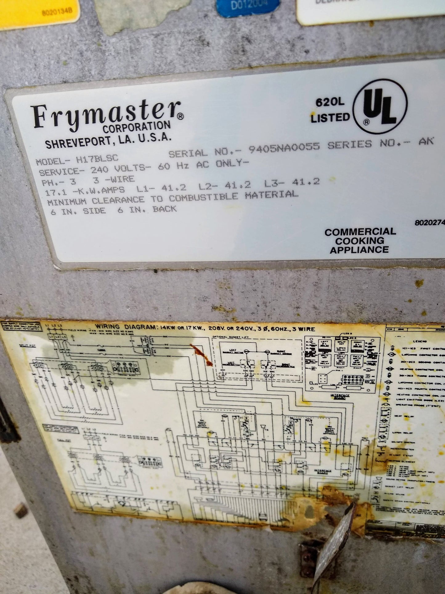 FRYMASTER H17BLSC 3 PHASE ELECTRIC 41.2AMPS DEEP FRYER CART FREE SHIPPING