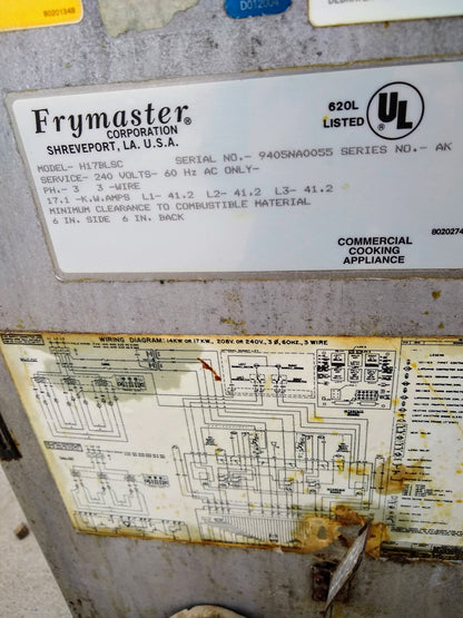 FRYMASTER H17BLSC 3 PHASE ELECTRIC 41.2AMPS DEEP FRYER CART FREE SHIPPING