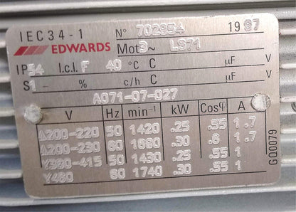 SPECIAL & RARE EDWARDS 3PHASE RV5 ROTARY VANE VACUUM PUMP w/OIL FILTER FREE SHIP
