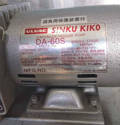 ULVAC SINKU KIKO DA-60S DIAPHRAGM VACUUM PUMP 90DAYWARRANTY FREESHIP WATCH VIDEO