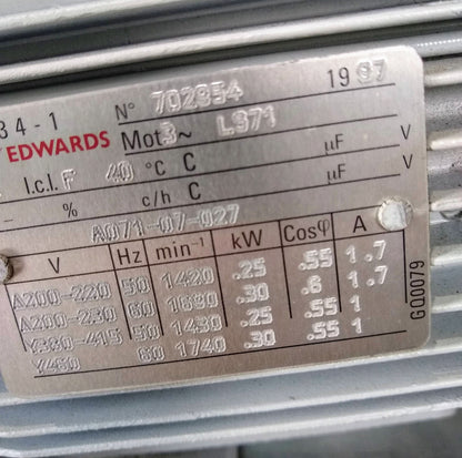SPECIAL & RARE EDWARDS 3PHASE RV5 ROTARY VANE VACUUM PUMP w/OIL FILTER FREE SHIP