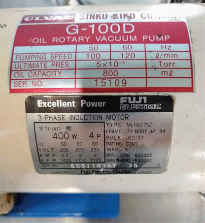 ULVAC SINKU KIKO G100D 3PHASE ROTARY VANE VACUUM PUMP with OIL FILTER FREE SHIP