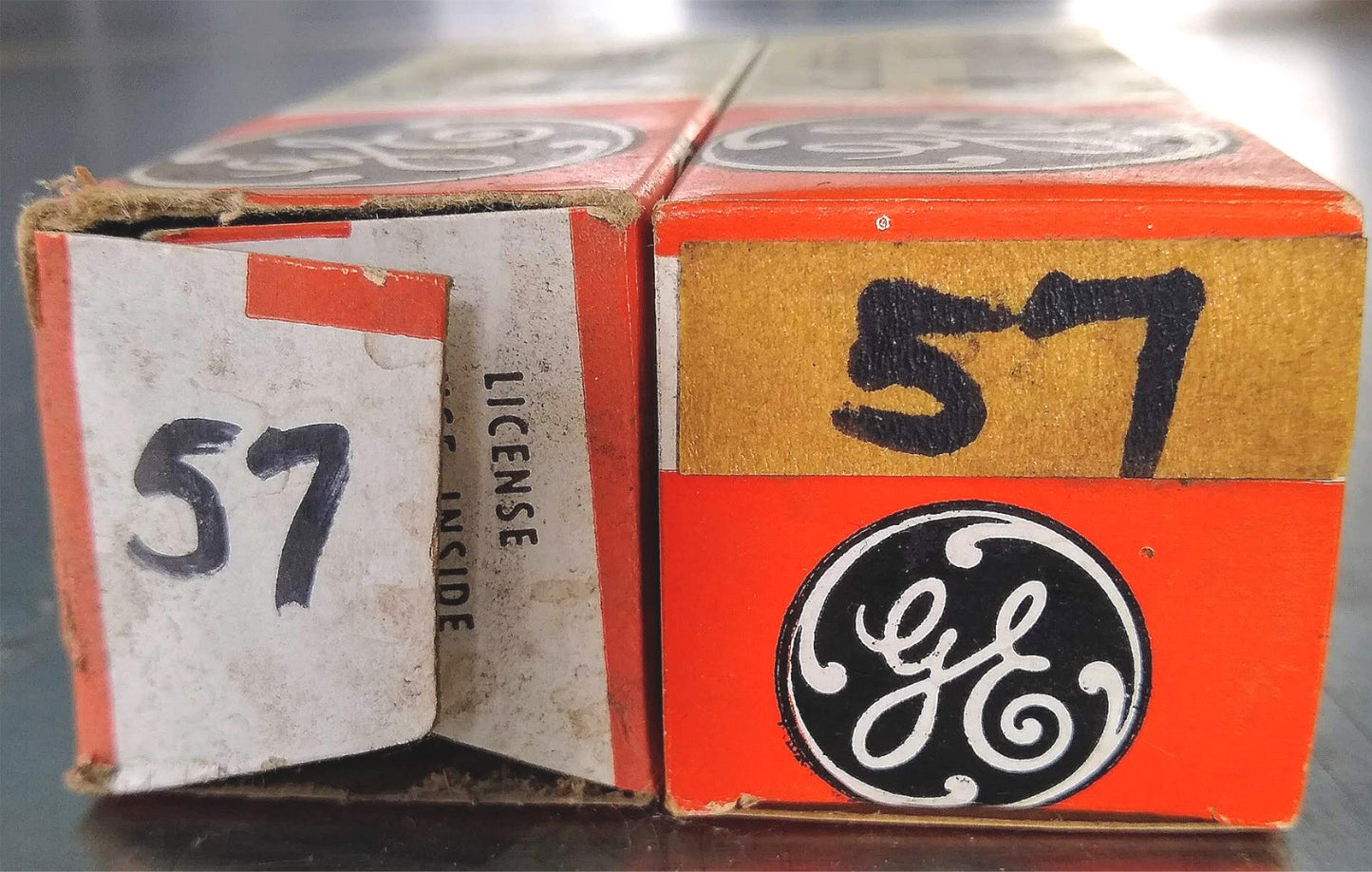 2 PAIRED VACUUM TUBE TUBES GE 57 INSIDE ORIGINAL BOXES BOX NEWOLD STOCK FREESHIP