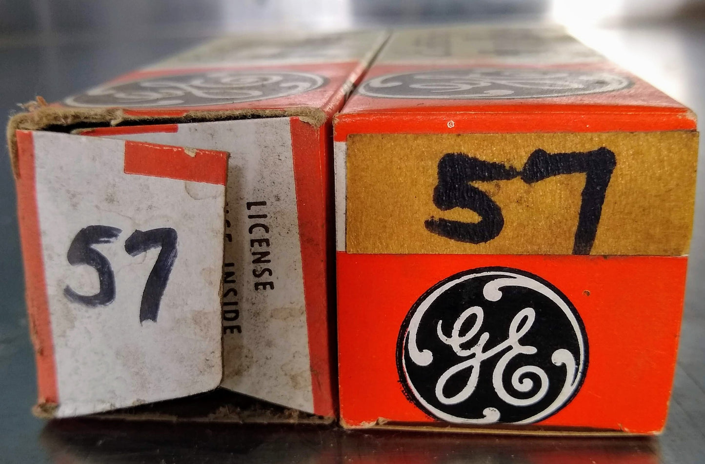 2 PAIRED VACUUM TUBE TUBES GE 57 INSIDE ORIGINAL BOXES BOX NEWOLD STOCK FREESHIP