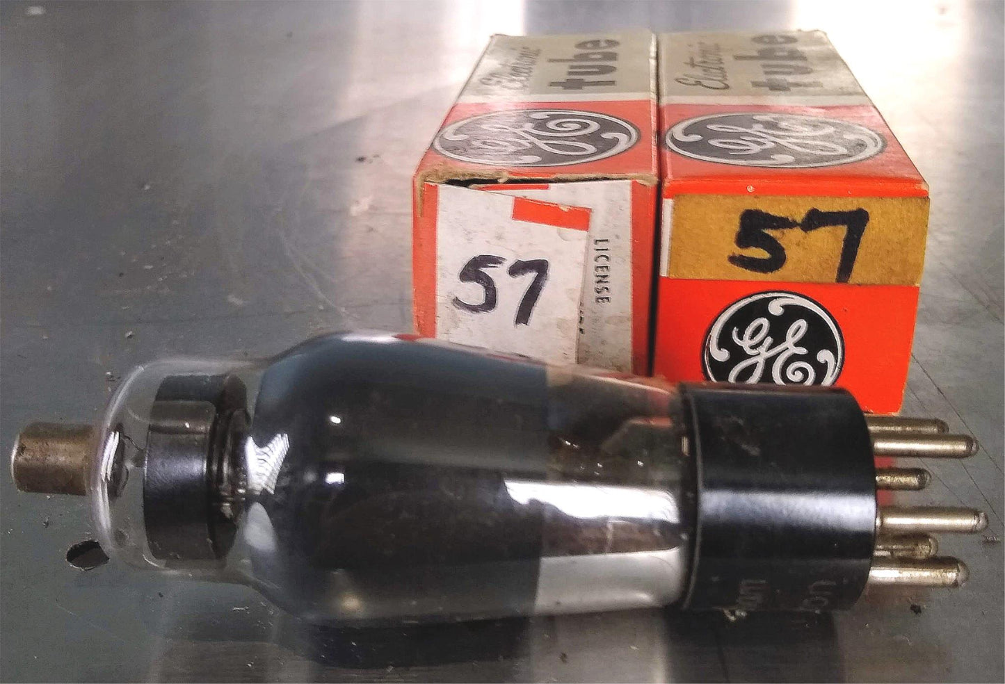 2 PAIRED VACUUM TUBE TUBES GE 57 INSIDE ORIGINAL BOXES BOX NEWOLD STOCK FREESHIP