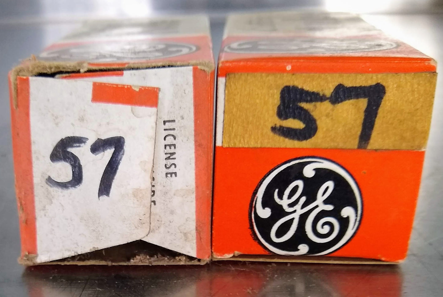 2 PAIRED VACUUM TUBE TUBES GE 57 INSIDE ORIGINAL BOXES BOX NEWOLD STOCK FREESHIP