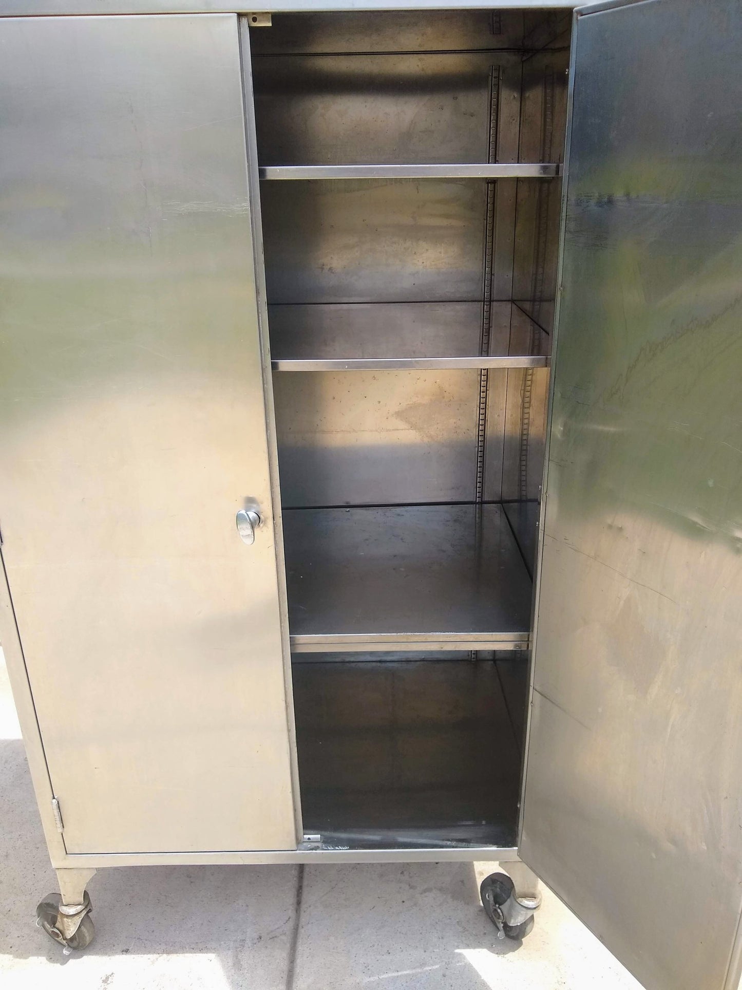 VINTAGE RARE HEAVY GAUGE STAINLESS STEEL CABINET 5Shelf Wheels 65x24x36 FREESHIP