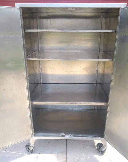 VINTAGE RARE HEAVY GAUGE STAINLESS STEEL CABINET 5Shelf Wheels 65x24x36 FREESHIP