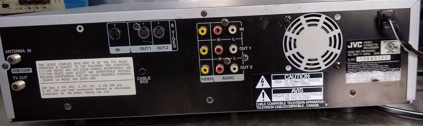 JVC HR-DVS2U MINI-DV/S-VHS COMBO VIDEO CASSETTE RECORDER - No Remote - FREE SHIP