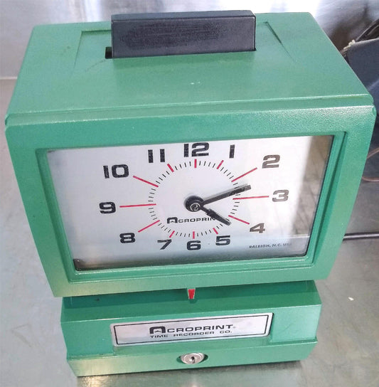 100% WORKING ACROPRINT 125NR4 TIME RECORDER GREEN PUNCH CLOCK SYSTEM FREE SHIP