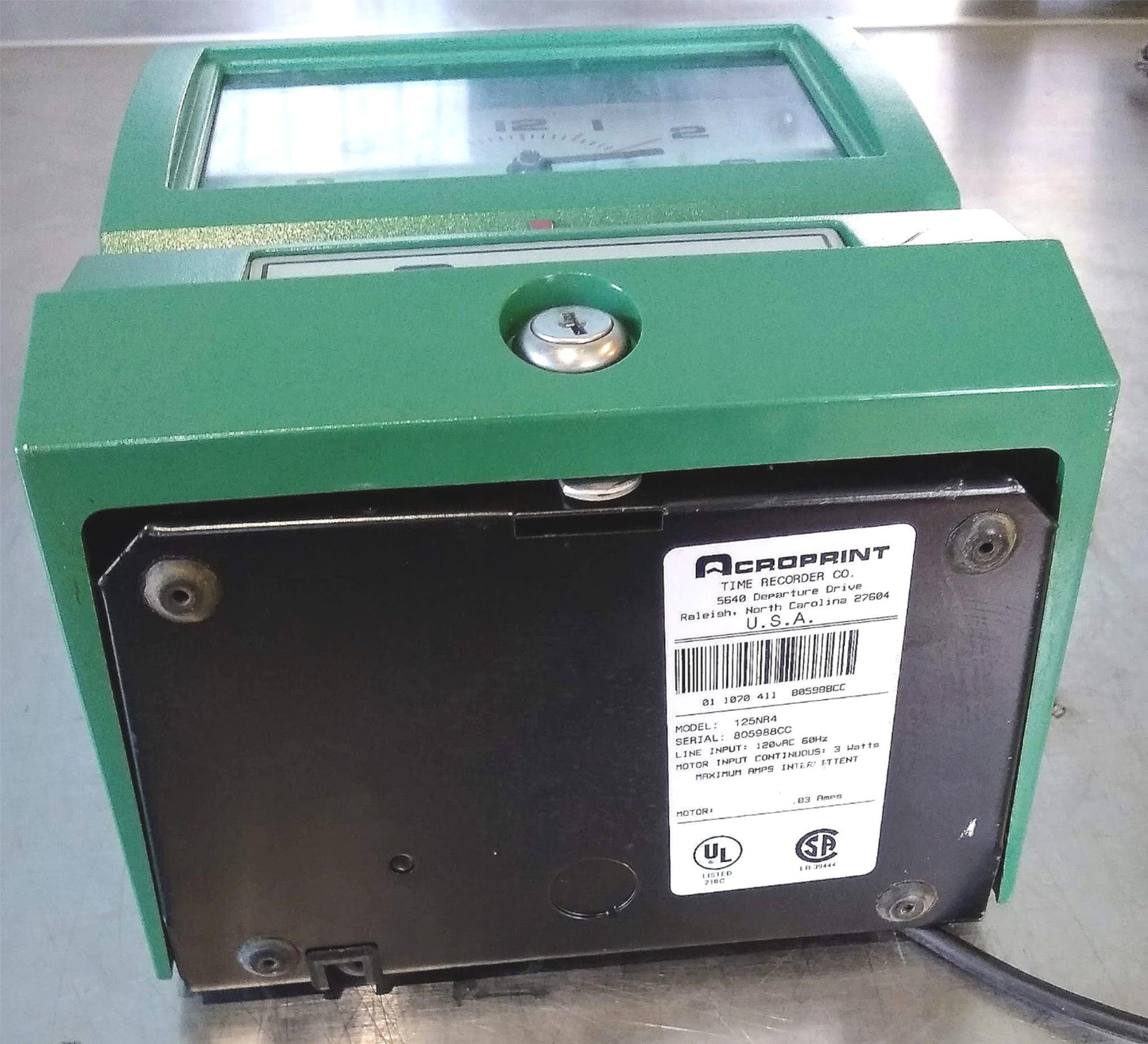 100% WORKING ACROPRINT 125NR4 TIME RECORDER GREEN PUNCH CLOCK SYSTEM FREE SHIP