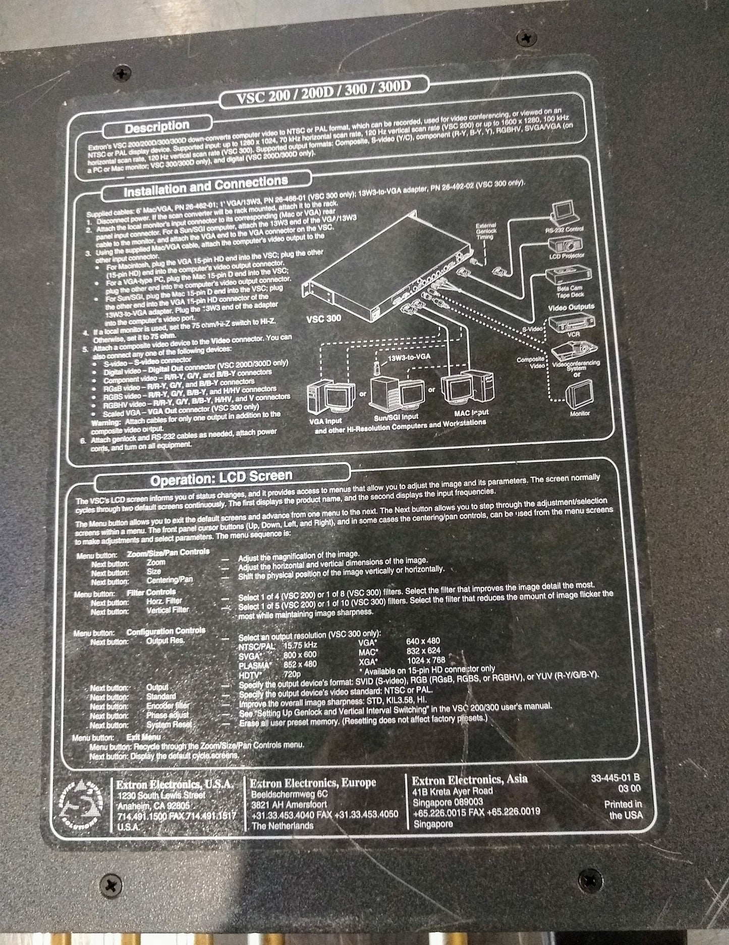 EXTRON® VSC200 COMPUTER TO VIDEO SCAN CONVERTER up to 1280x1024 FREE SHIP