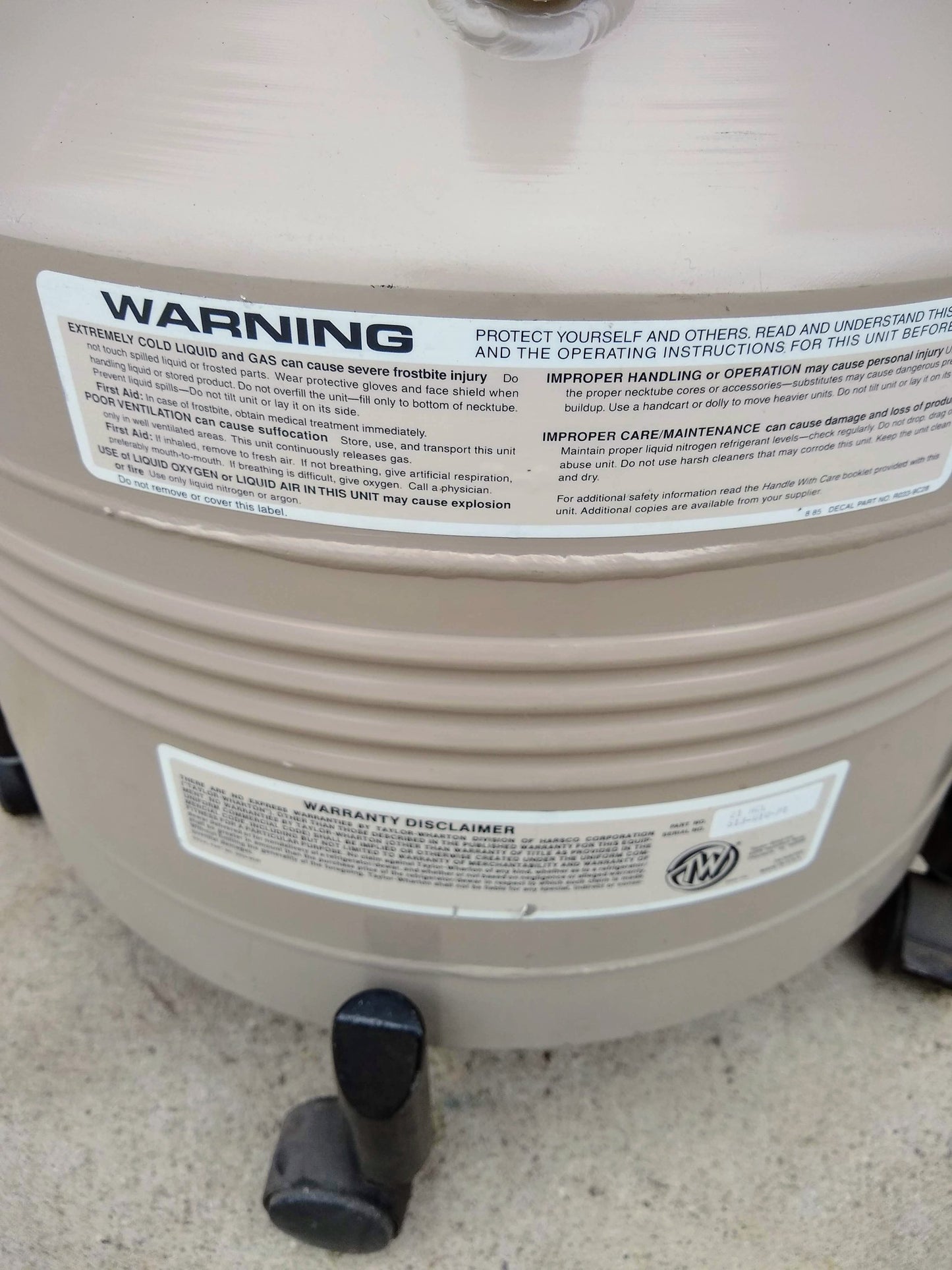 TAYLOR WHARTON 21HCL 21Liter CRYOGENIC TANK 9 INSERTS DEWAR WHEEL DOLLY FREESHIP