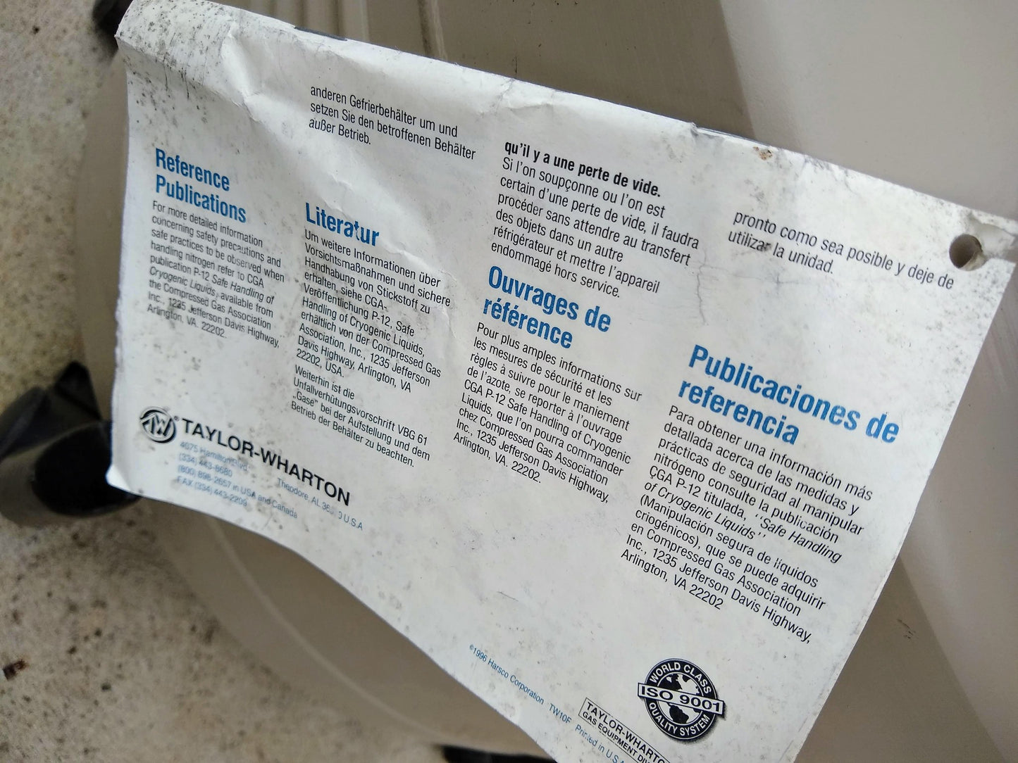 TAYLOR WHARTON 21HCL 21Liter CRYOGENIC TANK 9 INSERTS DEWAR WHEEL DOLLY FREESHIP