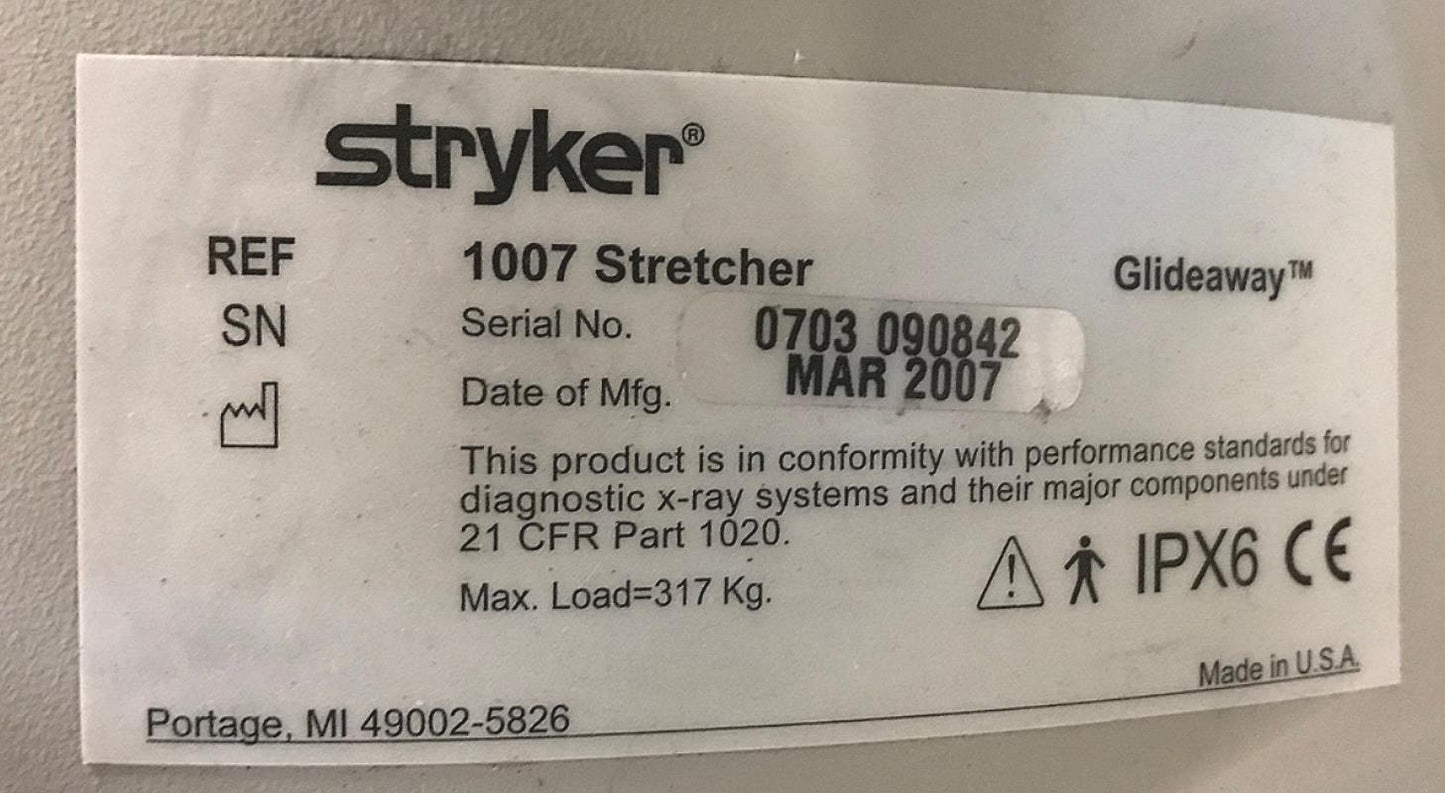 STRYKER 1007 GLIDEAWAY HOSPITAL EMERGENCY TRANSPORT GURNEY STRETCHER - FREE SHIP