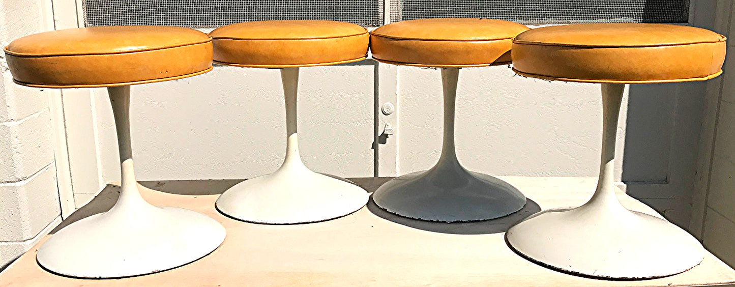 RARE SET of 4 MCM Eero Knoll Saarinen BR 51 K TULLIP SWIVEL STOOLS WATCH VIDEO