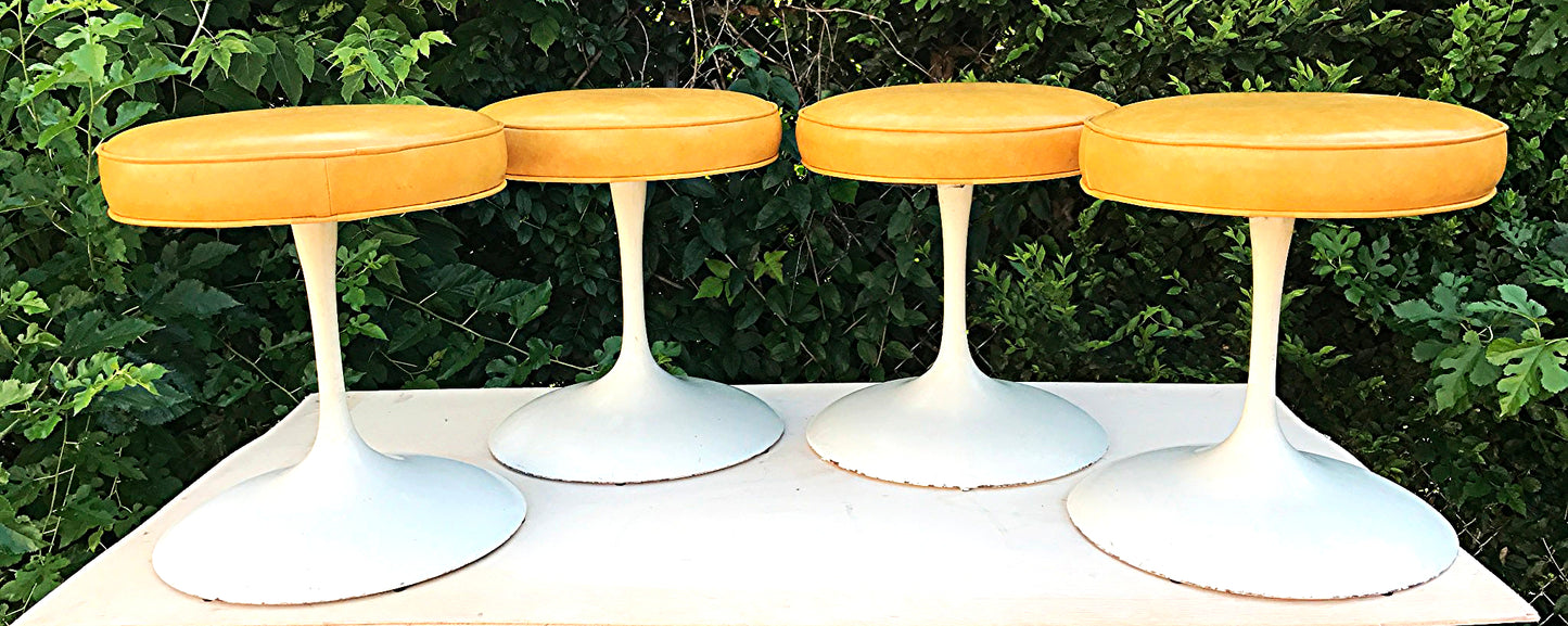 RARE SET of 4 MCM Eero Knoll Saarinen BR 51 K TULLIP SWIVEL STOOLS WATCH VIDEO