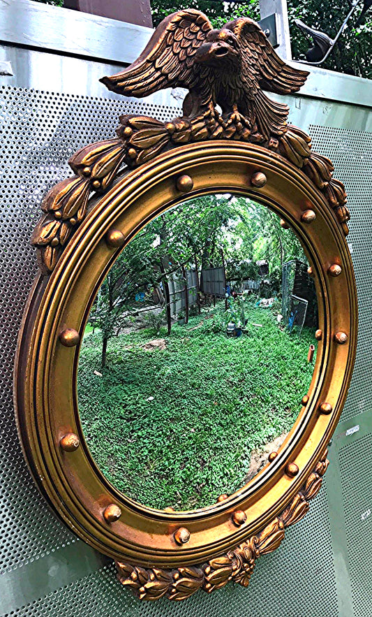 31" Early1900s ORIGINAL WOOD VINTAGE EAGLE FEDERALIST CONVEX MIRROR RARE ANTIQUE