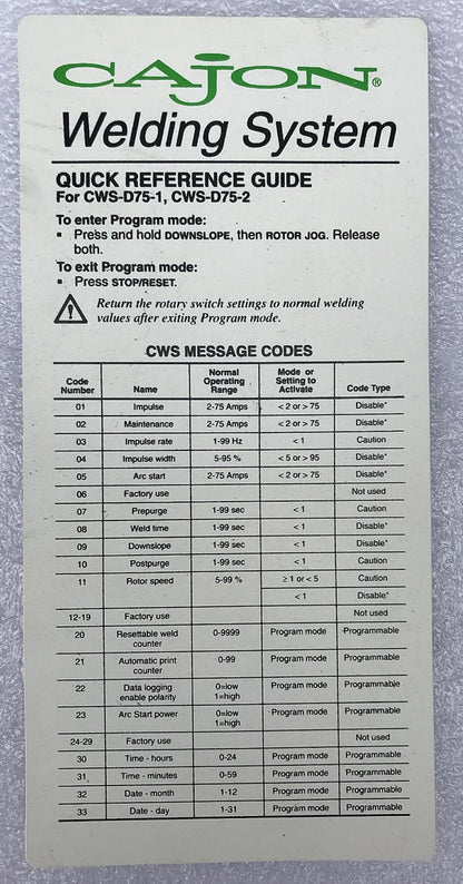 CAJON CWS-D75-1 SWAGELOK TUBE ARC ORBITAL PIPE WELDING POLYSOUDE SYSTEM WELDER