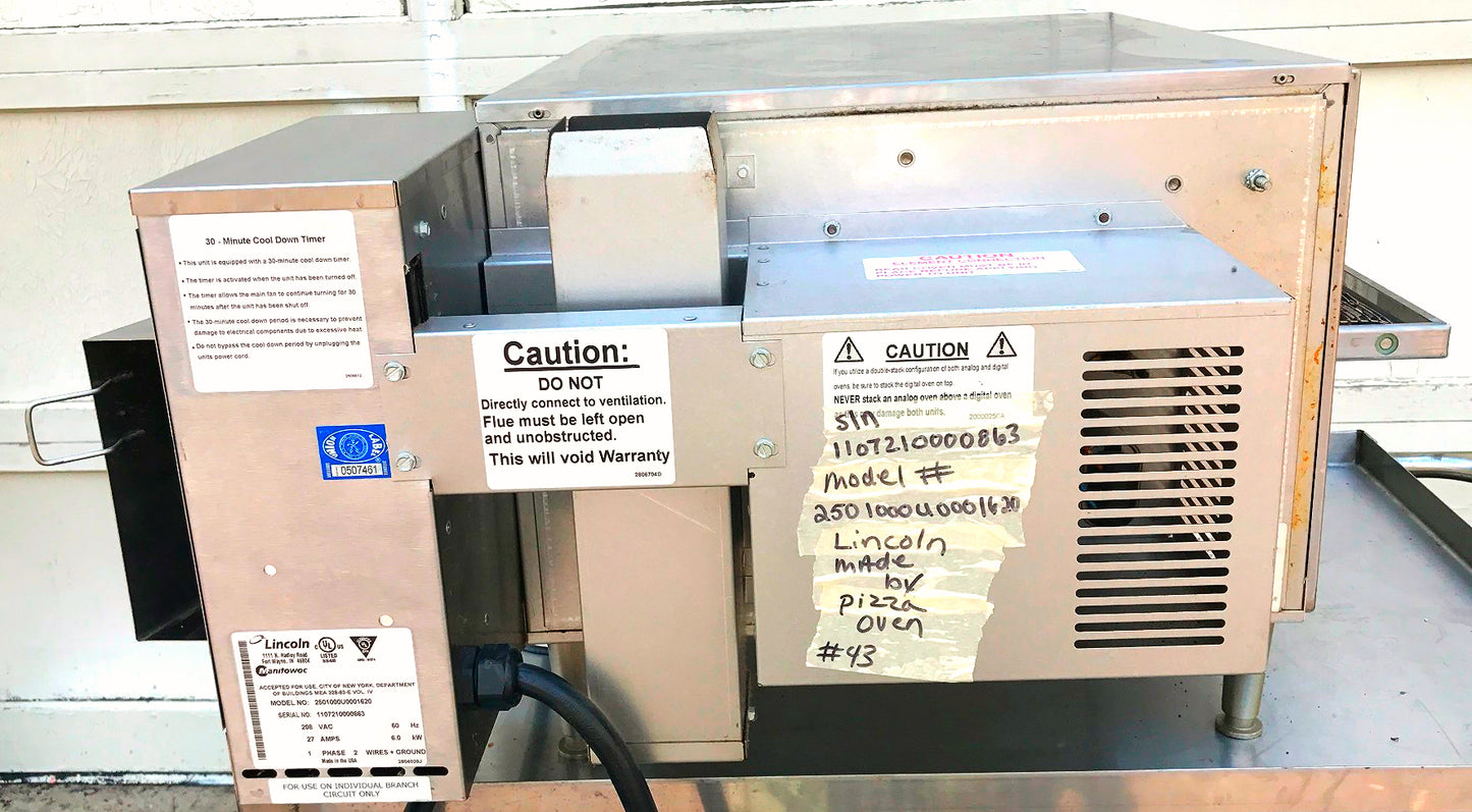 LINCOLN 2501 DIGITAL PIZZA CONVEYOR IMPINGER MANITOWOC OVEN MOD 2501000U0001620
