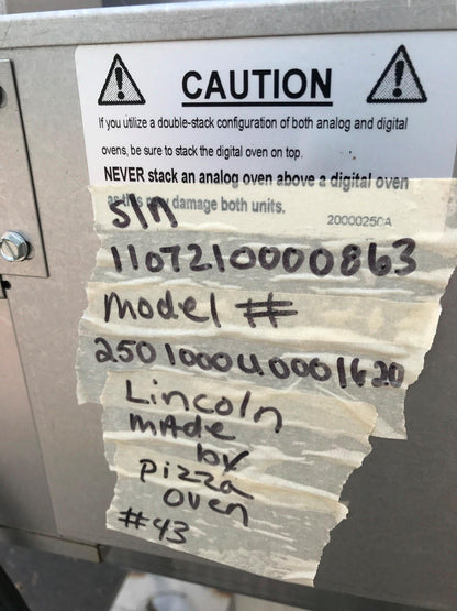 LINCOLN 2501 DIGITAL PIZZA CONVEYOR IMPINGER MANITOWOC OVEN MOD 2501000U0001620