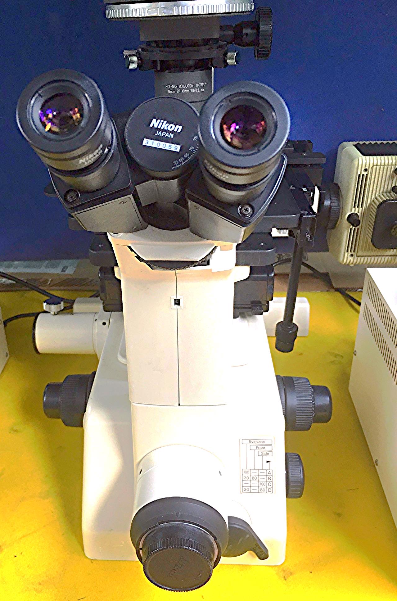 NIKON DIAPHOT 300 INVERTED PHASE CONTRAST FLUORESCENCE MICROSCOPE & POWER SUPPLY