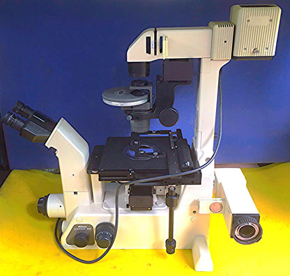 NIKON DIAPHOT 300 INVERTED PHASE CONTRAST FLUORESCENCE MICROSCOPE & POWER SUPPLY