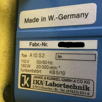 IKA LABORTECHNIK BATCH MILL GRINDER TYPE A 10 S2 PERFECT WATCH VIDEO FREE SHIP