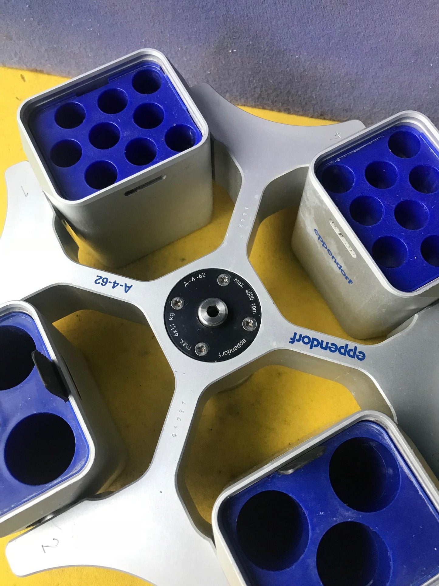 EPPENDORF A-4-62 ROTOR with 4 BUCKETS & ADAPTERs for 5810 CENTRIFUGE FREE SHIP