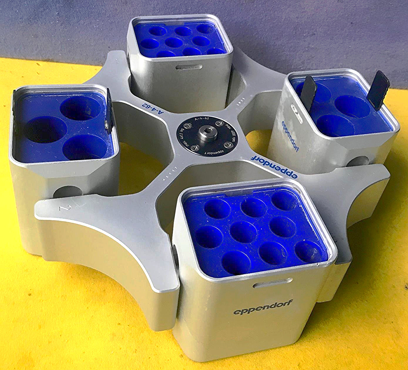 EPPENDORF A-4-62 ROTOR with 4 BUCKETS & ADAPTERs for 5810 CENTRIFUGE FREE SHIP